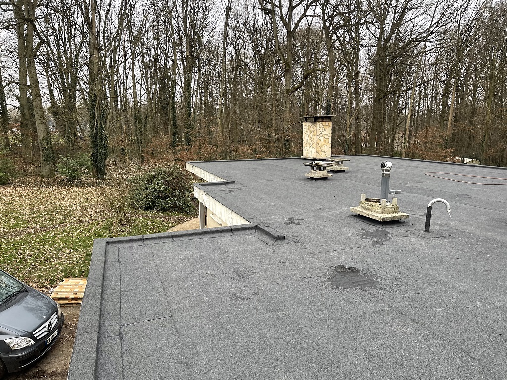 Travailleurs de chantier travaillant sur le toit d'une maison